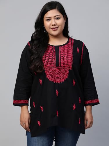 Image of Ada Women's Cotton Regular Fit Tunic Hand Embroidered Lucknow Chikankari Short Top Kurti A100554