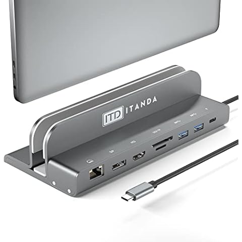 USB C Laptop Docking Station - ITD ITANDA - Laptop Hub Docking Station, 8 in 1 Docking Station for USB C Laptop and Phone, Compatible with MacBook Pro, Samsung Galaxy NoteBook Cover