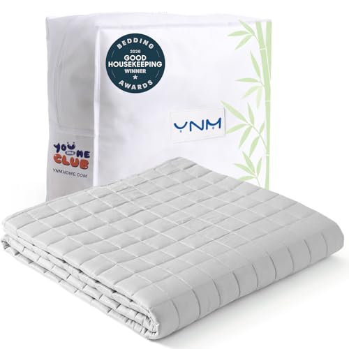 YnM Exclusive Cooling Weighted Blanket with Bamboo Viscose, Smallest Compartments with Glass Beads, Bed Blanket for One Person of 140lbs, Ideal for Twin/Full Bed (48×72 Inches, 15 Pounds, Light Grey)