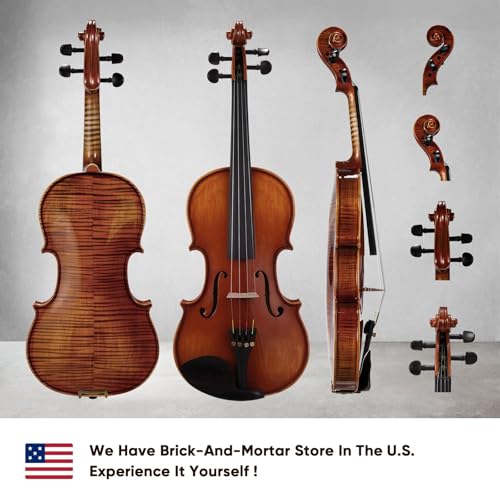 Image of PHOENIX Violin 1 /2 Size Set, Fiddle Solid Wood for professional Beginners Adults Kid with Ironwood Octagonal Bow & Rosewood Bow Extra strings & Bridge, 2 Rosins, Tuner, Mute, Case (Natural, 1 /2)