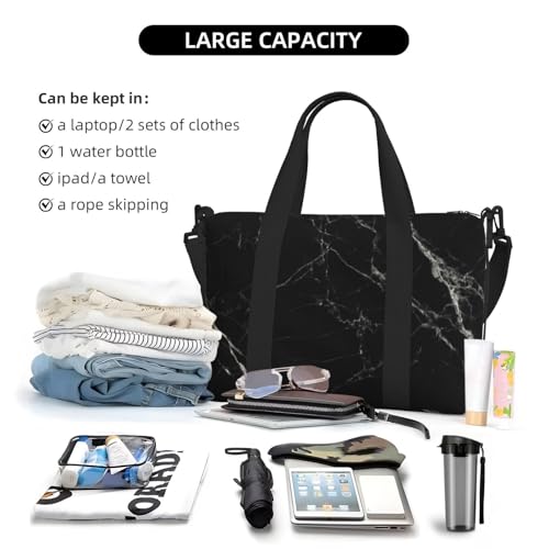Carry On Duffle Bags Overnight Weekender Bags for Women, Black Marble Personal Item Travel Bag, Travel Essentials Sport Gym Bag for Men Women4