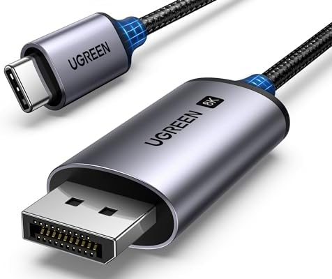 UGREEN 8K@60Hz Unidirectional USB C to DisplayPort 1.4 Cable 1M 4K 240Hz Type C Thunderbolt 4/3 to Dp Cord 32.4Gbps Compatible with iPhone 16/15, MacBook Pro/Air, iPad, Mac Mini, Galaxy, XPS