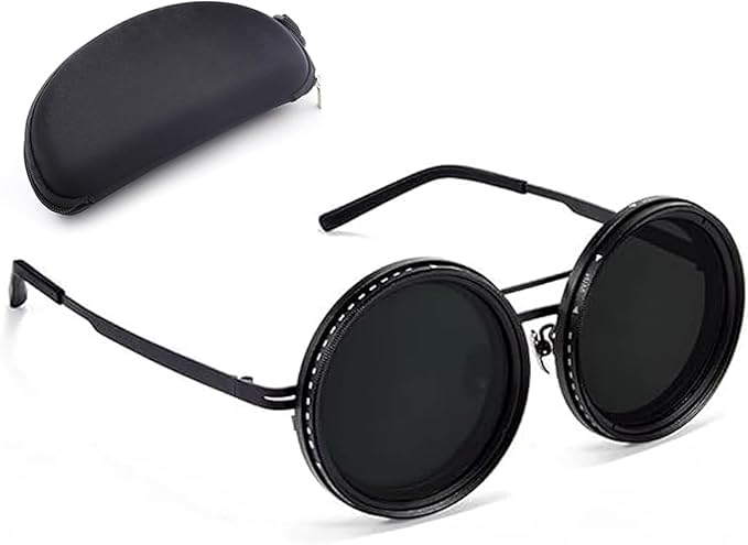 Adjustable Sunglasses Stepless, ND9 Stepless Adjustable Sunglasses for Men,1-9 Gears Beach Sunglasses - Eyewear with Adjustable Lens – Black