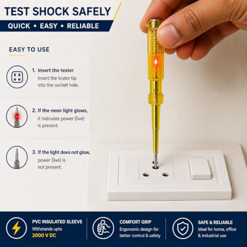 Image of Neon Voltage Tester Screwdriver | Electrical Line Tester with Neon Glow Indicator Withstands up to 2000V DC | Comfort Grip | Voltage Testing Tool for Home, Electricians & DIY Use