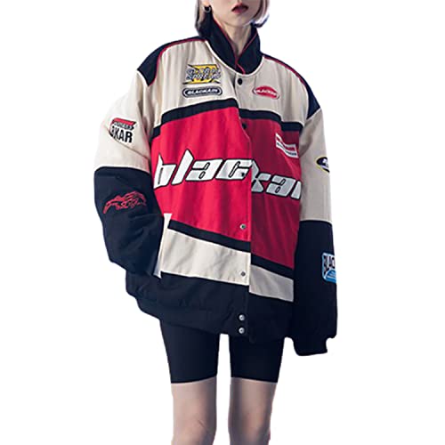 Retro Racing Jacket Letterman Baseball Bomber Varsity Jacket Baggy Y2K Clothing Motor Biker Racer Jacket Techwear