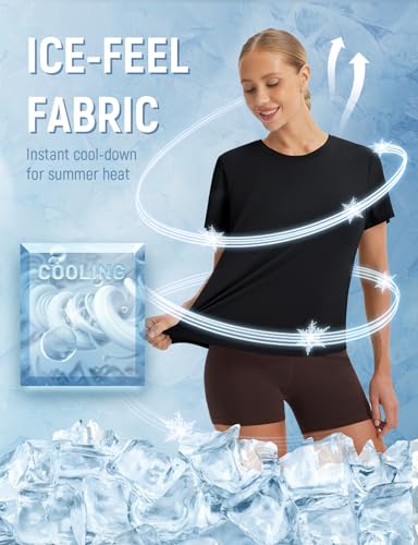 Image of baleaf Women Ice Cooling Running Shirts Quick Dry Short Sleeve Tops | Breathable, Lightweight, Moisture Wicking, Stretchy, Loose Fit, UPF 50+, for Workout, Gym, Athletic, Tennis, Yoga