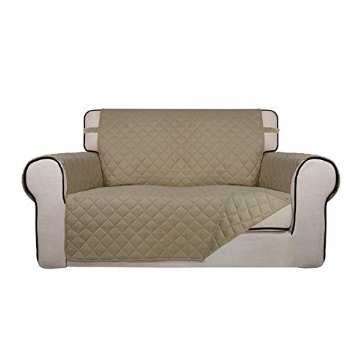 Image of PureFit Reversible Quilted Sofa Cover, Water Resistant Medium Slipcover Furniture Protector, Washable Couch Cover with Non Slip Foam and Elastic Straps for Kids, Dogs, Pets (Loveseat, Beige /Beige)