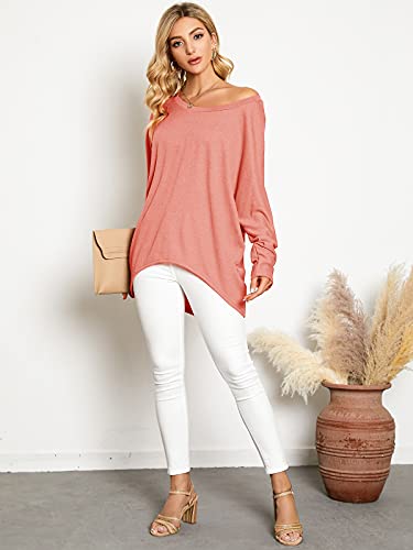 Image of ZANZEA Women's Off The Shoulder Batwing Tops Casual Loose Oversized Tshirts Long Sleeve Fall Pullover Sweater Tops