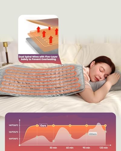 XXL Heating Pad 20x40, Extra Large Heating Pads for Back, Electric Heating Pad with Auto Shut Off for Neck and Shoulders and Back, Moist Heating, 6 Heating Levels, Light Grey, Valentines Day Gifts