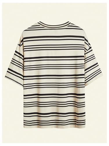 MakeMeChic Men's Striped Print Tee Shirt Short Sleeve Crew Neck Loose Fit Summer Casual Tops2