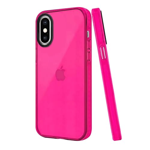 KIOMY Neon Hot Pink Case foriPhone X/iPhone Xs, 5.8 Inches Shockproof Bumper Protective Silicone Stylish Clear Jelly Cute Cell Phone Back Cover with Bright Vibrant Color for Girls Women