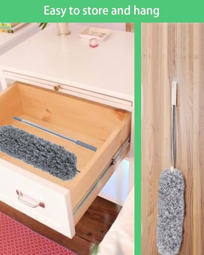 Image of 110 inch Extendable Feather Duster with Extension Pole, Ceiling Fan Cleaner Duster for High Ceiling, Bendable Microfiber Head, Long Handle Duster for Cleaning Fan, Furniture, and Cars (3 replaceable head)