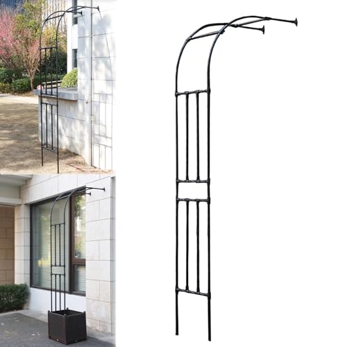 Arche de jardin à demi-côté pour habiller un mur nu avec des plantes grimpantes