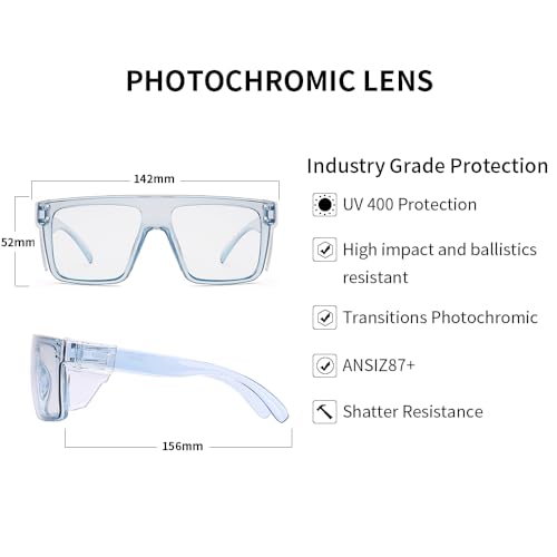Image of UV400 Transition Photochromic Safety Glases Light to Dark Grey Lens ANSI Z87 Impact Approved