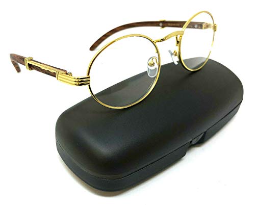 Scholar Luxury Oval Metal & Wood Eyeglasses/Clear Lens Sunglasses