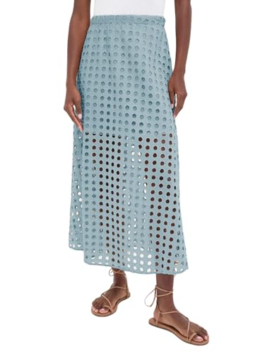 Womens Casual Cotton Long Eyelet Maxi Skirt A Line Hollow Out High Waist Summer Beach Skirt with Mini Underneath