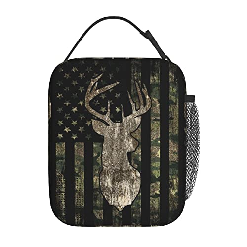 Yetta Yang Camouflage Hunting Tactical Deer Camo American Flag Portable Lunch Bag Insulated Lunch Box Reusable Totes For Women Men Work Picnic Camping #TOP18