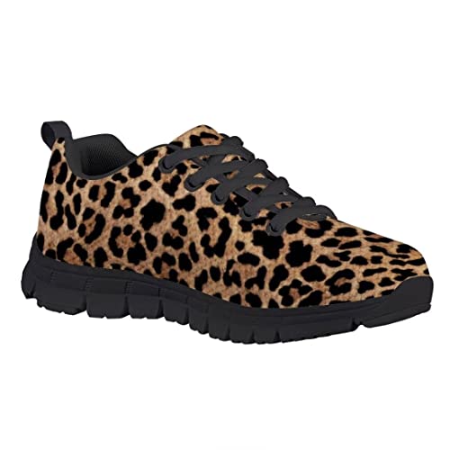 Dellukee Running Shoes for Girls Boys Black Bottom Kids Breathable Athletic Tennis Walking Leopard Sneakers2