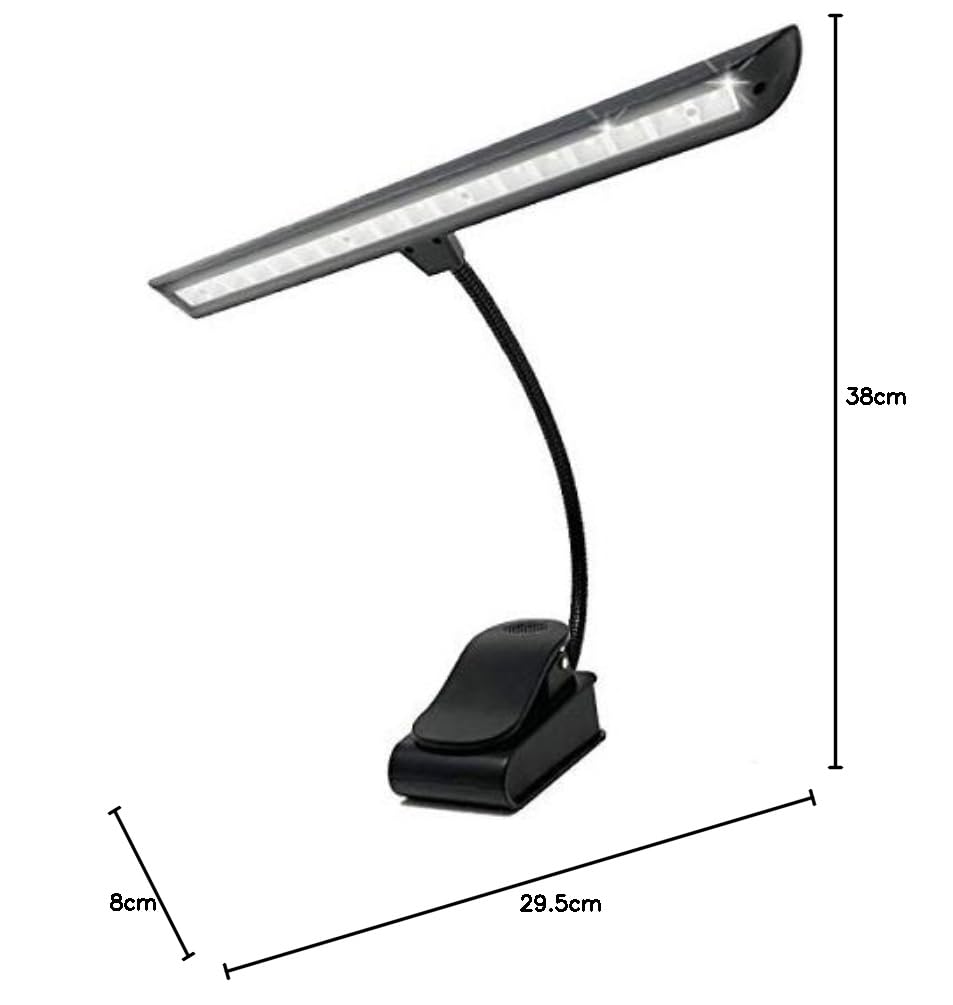 Infitronic IN18LEDNLR - 18 LEDs Recargables Partituras/Lámpara de Piano/Lámpara de lectura/Pinza Regulable 2 Modos de Color Negro