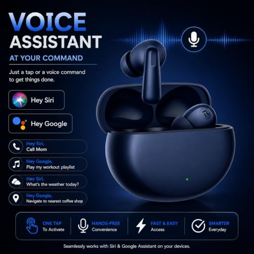 Image of NORD Buds 3 Truly Wireless in Ear Earbuds with 50H Playtime, AI-ENC Mic, 45ms Low Latency Gaming, 13mm Bass Drivers, Type-C Fast Charging, Made in India, Touch Controls, IPX5 Ear Buds TWS. Navy