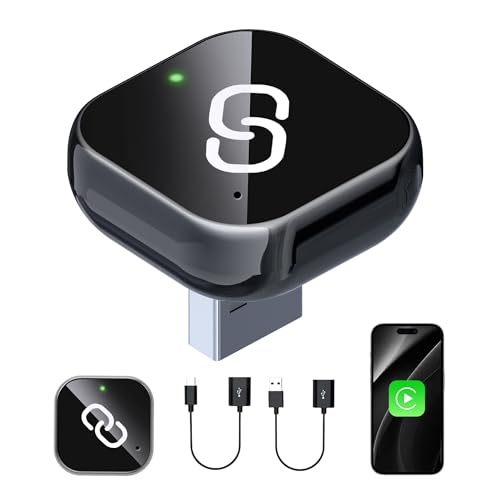 SrixTek Wireless CarPlay Adapter for Cars with Built-in Wired Apple CarPlay Easily Converts Wired CarPlay to Wireless Plug and Play Upgraded Mini USB CarPlay Adapter for iPhone iOS 10 and Above