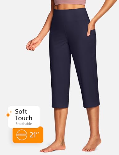 Image of ISEEGZ 15 inch / 18 inch / 21 inch / 25 inch Capri Pants for Women High Waist with Pockets Women's Capris Workout Yoga Pants Loose Straight Leg