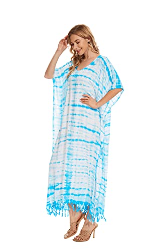 Image of Beautybatik Women Hippie Tie Dye Caftan Kaftan Loungewear Maxi Plus Size Long Dress XL to 4X