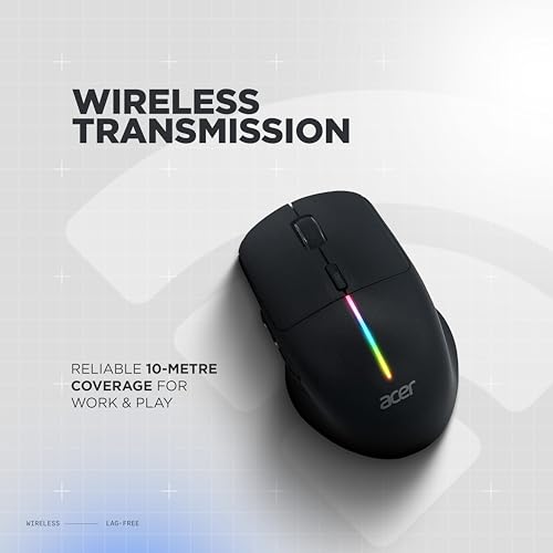 Image of Acer Prism Wireless Mouse | Dual Mode 2.4GHz & BT 5.1 | 6 Buttons with Scroll Wheel | 800 /1200 /1600 DPI | Rechargeable 500mAh Battery | Running RGB | Lightweight 73g I Windows & Mac Compatible - Black