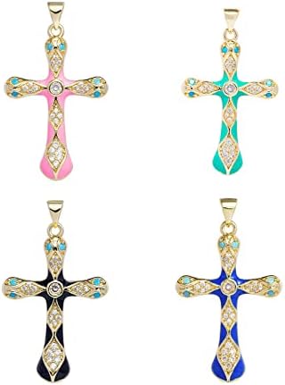 4PCs Enamel Charms for Jewelry Making, Bling Charms Pendants with Cubic Zirconia for Bracelet, Necklace, Earrings DIY Crafts. (Cross)