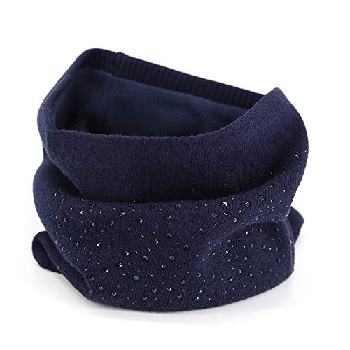 Knitted Neck Warmer Fleeced Wool Tube Soft Feeling with Matched Color Crystal Outside for Elites Ladies Dark Navy Cover