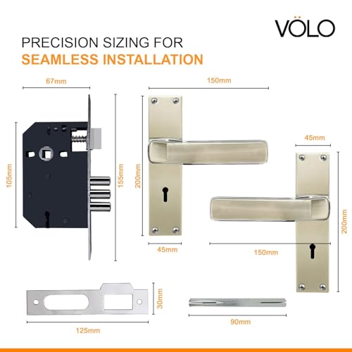 Image of VOLO 10 Year Lock Warranty Mortise Set | 8 Inch Lock Body | Main Door Handle Set with Keys | Wooden Door Lockset | Hotel Office Home Door Lock | 3 Keys (KY | SM-6007, Silver)