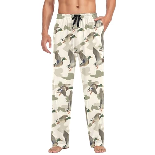 Wild Duck on Camouflage Men's Pajama Pants Lightweight Sleepwear Bottom Lounge Pants