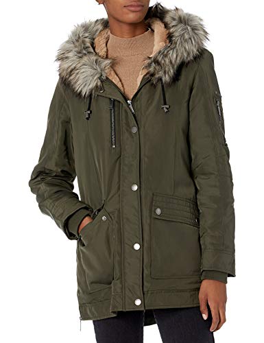 BCBGeneration womens Bcbg Faux Fur Parka, Army, Small US