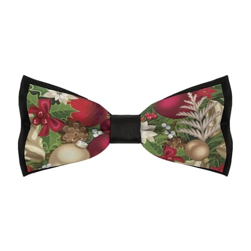 Jyyau Blooming Poinsettia Holly Berry Christmas Pattern Bow Tie Adjustable Necktie For Men Business Fashion Pre-tied Tie Neckwear Novelty Accessory For Weddings Party Festival