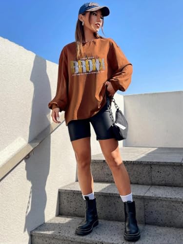 Image of CHKOKKO Oversized Round Neck Drop Shoulder Printed Polyester Full Sleeves T-Shirt for Women