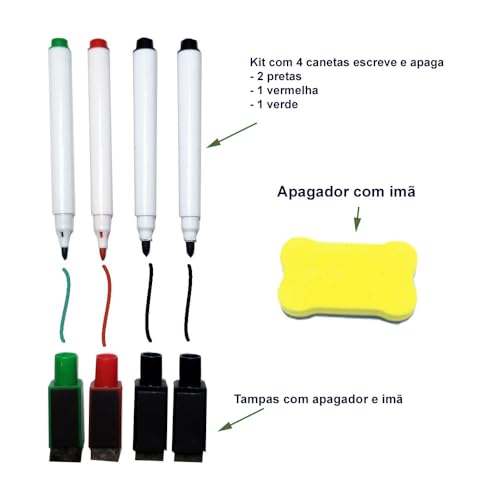 Planejador Mensal Magnético para Geladeira, 6 Emoticons, Apagador com Imã, 4 Canetas, Marcação de Ta
