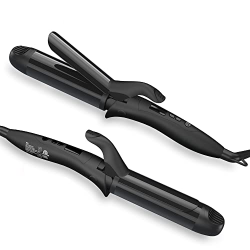 32MM Clipped Curling Iron add Dual Voltage & Tourmaline Ceramic Coating, Negetive Ionic Hair Curling Wand and Hair Curler with Anti-scalding Cool Tip, 60 Min Auto-Off