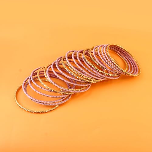 Jewar Mandi Indian Bollywood Bangle Bracelet Set for Women – 24 Piece (2 Dozen) Multicolor Alloy Gold Tone Stacking Jewelry for Weddings, Parties, Festivals & Gifts (Light Pink, 2.6) by Jewar - Image 7