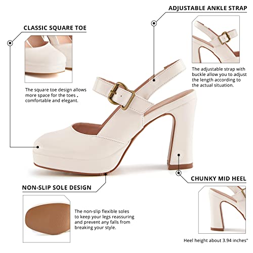 Off White Shoes,Heel Loafers For Women Mary Janes Shoes Round Toe Platform Ankle Strap Chunky Heel Black Uniform Buckle Dress Shoes Ladies Party Wedding Vintage White,10 #TOP1