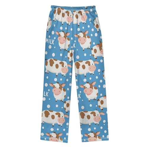 Cute Cartoon Cow Milk Boys Pants Girl Sleep Pants Long Trousers Elastic Waist Lounge Bottoms S2