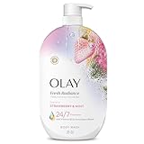 Olay Body Wash for Women, Fresh Radiance, 24/7 Skin-Loving Freshness, Visibly Radiant, Plant Based Cleansers, Vitamin B3 & Antioxidant Blend, For All Skin Types, Strawberry & Mint Scent, 35 fl oz