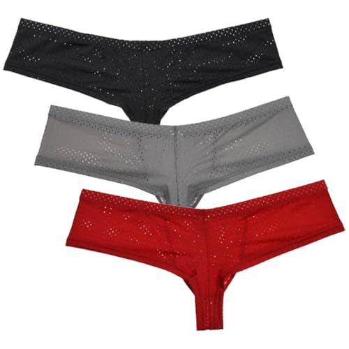 Men's Breathable Mini Thong Boxer Briefs Stretchy Eyelets Pouch Cheeky Trunks Brazilian Bikini Posing Underwear2