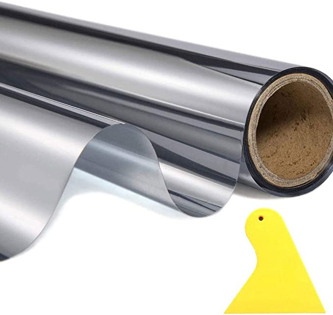 SLFYEE 40x400cm Film Fenetre Miroir Auto Adhésif Film Miroir Fenêtre sans Tain Film Solaire pour Fenêtre Bureau Maison Magasin Argent