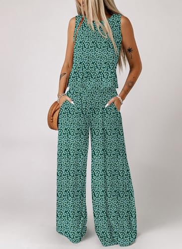 Image of Dokotoo Womens 2 Piece Outfits Tank Tops Elastic Waist Wide Leg Pants Sets | Sleeveless,Wide Leg,Loungewear Set,Cruise Travel Outfits,Beach Vacation Clothes,With Pocket