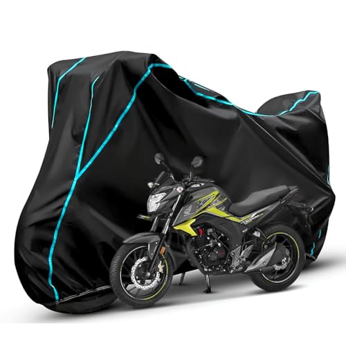 Image of Waterproof Bike Body Cover Compatible with Honda Unicorn Dustproof Scratchproof - Motorcycle Cover for Two Wheeler, Outdoor Full Cover with UV, Duty, Rain Protection (Black & Aqua) R1