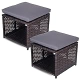 EZ Pro Goods Outdoor Storage Ottoman (Set of 2) - All-Weather Wicker Patio Footstool with Washable Cushions - Sturdy Rattan Foot Rest & Hidden Box for Deck, Porch, Backyard & Balcony