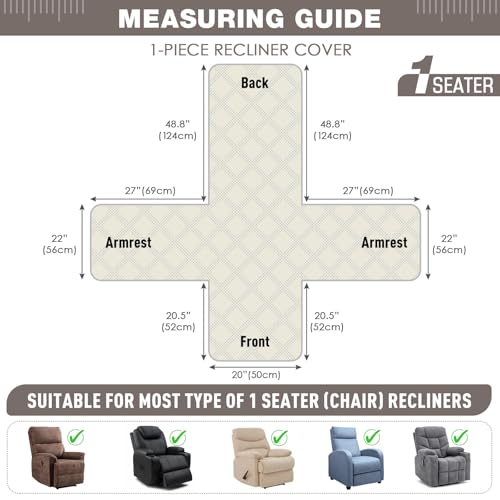 TAOCOCO 100% Waterproof Recliner Chair Cover Stay in Place, Recliner Covers for Small Recliner Chair with Pocket, Reclining Chair Cover Furniture Protector for Kids, Pets(20'', Light Brown) - image 3