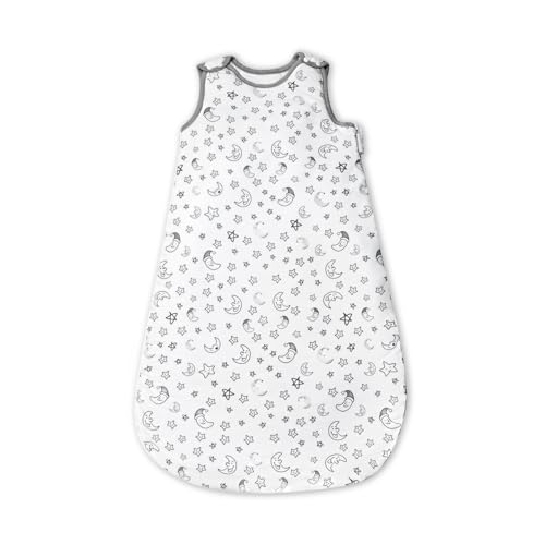 Image of SuuTang Baby Sleep Sack 1.5 Tog, 100% Cotton Wearable Blanket, Ultra Soft, Breathable, 2-Way Zipper All-Season Sleeping Bag, Unisex Infant & Toddler 6-12M (Size M), Moon and Stars Design