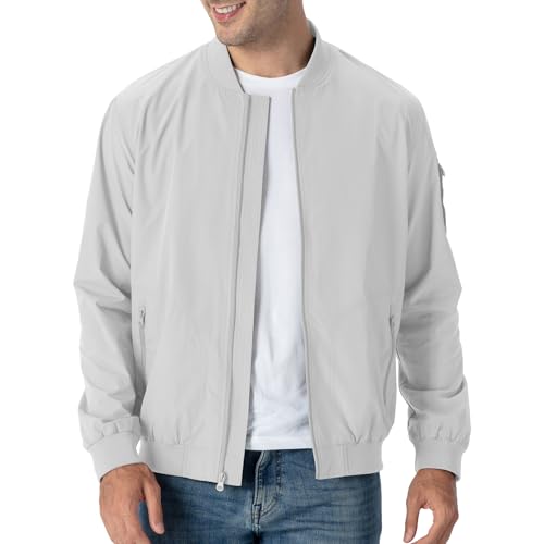 Rdruko Bomberjacke Herren Blouson jacke Übergangsjacke Leichte Fliegerjacke Herbst Male Freizeit Outdoor Jacken-Silberweiß XL