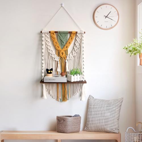 Étagère de rangement en bois bohème tissée main Lmovutcom chic